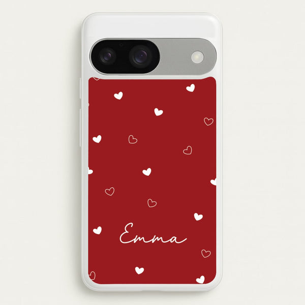 Red Hearts And Outlines Personalised Name  - Personalised Phone Case for Google Pixel 9 / 9 Pro