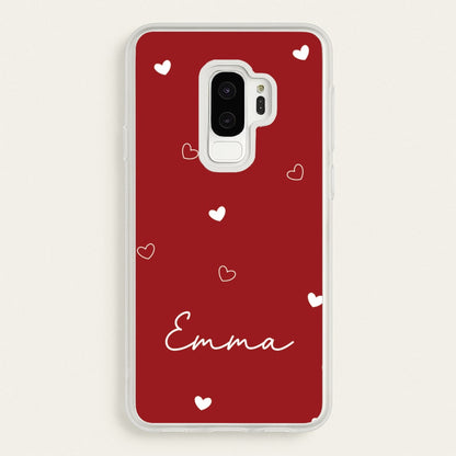 Red Hearts And Outlines Personalised Name  - Personalised Phone Case for Galaxy S9 Plus