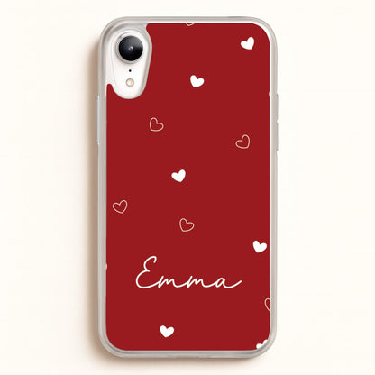 Red Hearts And Outlines Personalised Name  - Personalised Phone Case for iPhone XR