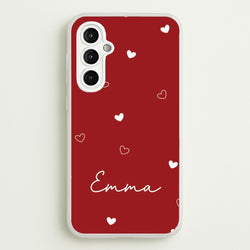Red Hearts And Outlines Personalised Name  - Personalised Phone Case for Galaxy A14