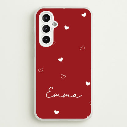 Red Hearts And Outlines Personalised Name  - Personalised Phone Case for Galaxy A14