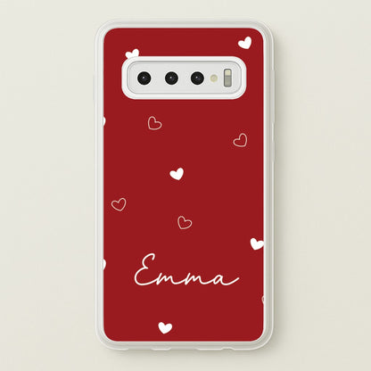 Red Hearts And Outlines Personalised Name  - Personalised Phone Case for Galaxy S10 Plus