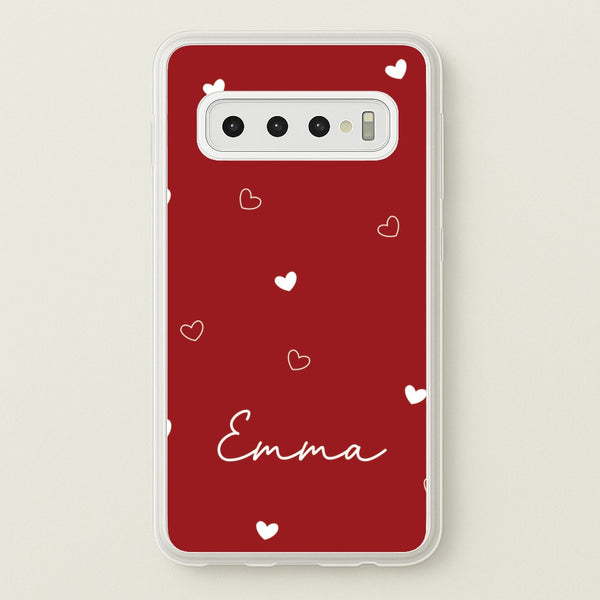 Red Hearts And Outlines Personalised Name  - Personalised Phone Case for Galaxy S10 Plus