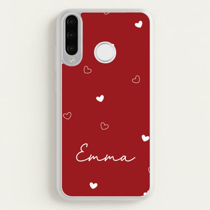 Red Hearts And Outlines Personalised Name  - Personalised Phone Case for Huawei P30 Lite