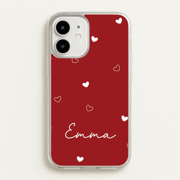 Red Hearts And Outlines Personalised Name  - Personalised Phone Case for iPhone 12 Mini