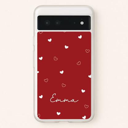 Red Hearts And Outlines Personalised Name  - Personalised Phone Case for Google Pixel 6
