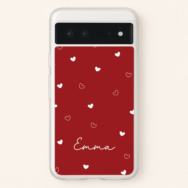 Red Hearts And Outlines Personalised Name  - Personalised Phone Case for Google Pixel 6