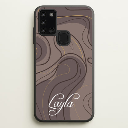 Brown Marble Waves Personalised Name  - Personalised Phone Case for Galaxy A21s