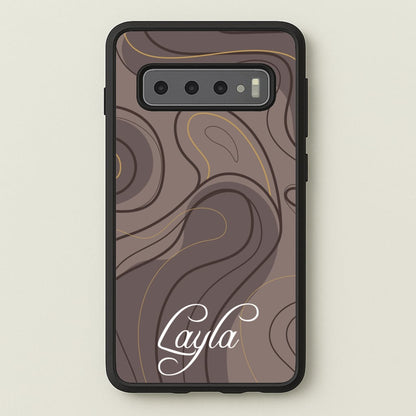 Brown Marble Waves Personalised Name  - Personalised Phone Case for Galaxy S10 Plus