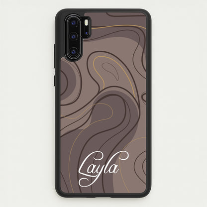 Brown Marble Waves Personalised Name  - Personalised Phone Case for Huawei P30 Pro