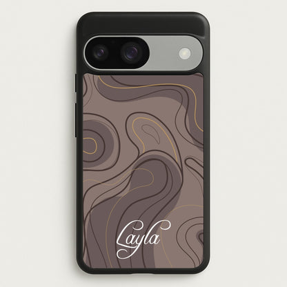 Brown Marble Waves Personalised Name  - Personalised Phone Case for Google Pixel 9 / 9 Pro