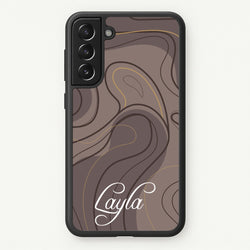 Brown Marble Waves Personalised Name  - Personalised Phone Case for Galaxy S21FE