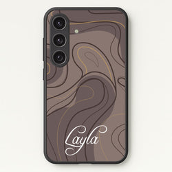 Brown Marble Waves Personalised Name  - Personalised Phone Case for Galaxy S24 Plus