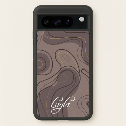 Brown Marble Waves Personalised Name  - Personalised Phone Case for Google Pixel 8 Pro