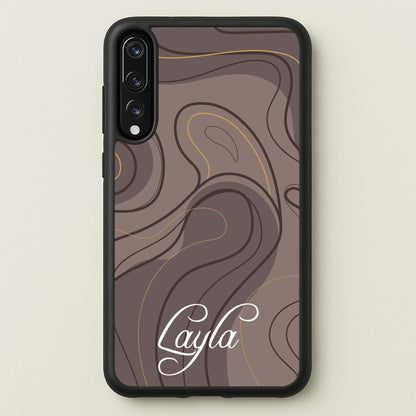 Brown Marble Waves Personalised Name  - Personalised Phone Case for Huawei P20 Pro