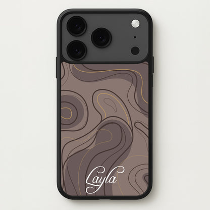 Brown Marble Waves Personalised Name Phone Case for iPhone 17 Pro Max