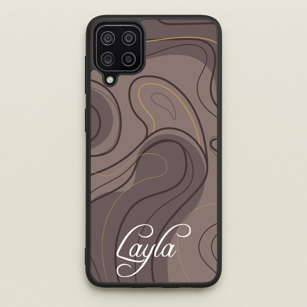 Brown Marble Waves Personalised Name  - Personalised Phone Case for Galaxy A12