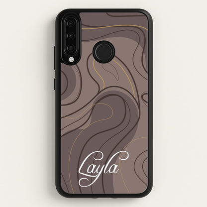 Brown Marble Waves Personalised Name  - Personalised Phone Case for Huawei P30 Lite