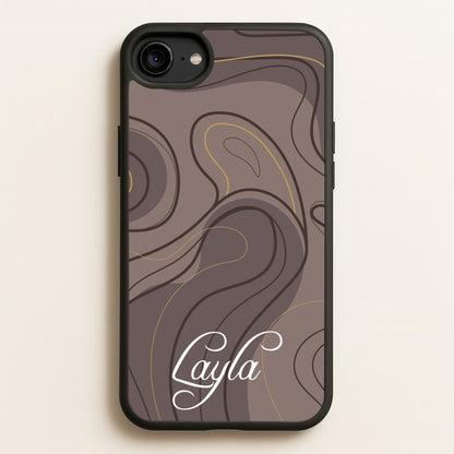 Brown Marble Waves Personalised Name  - Personalised Phone Case for iPhone 6 / 7 / 8 / SE