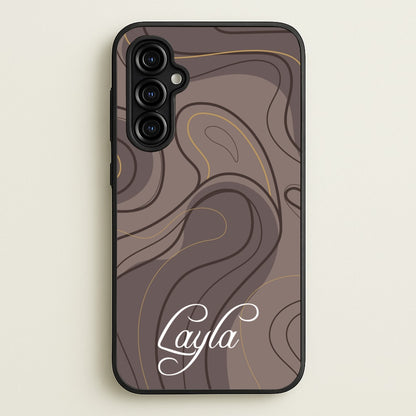 Brown Marble Waves Personalised Name  - Personalised Phone Case for Galaxy A54