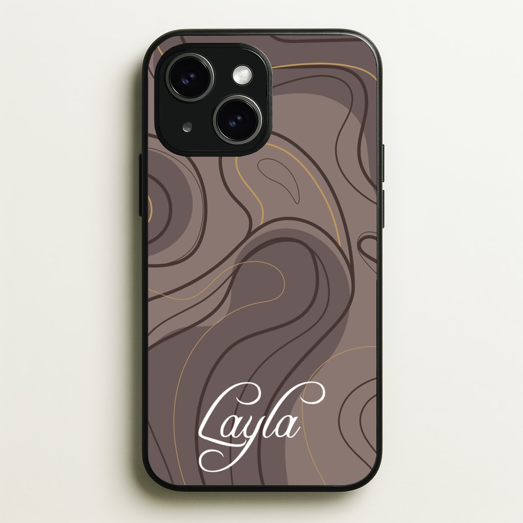 Brown Marble Waves Personalised Name  - Personalised Phone Case for iPhone 15 Plus