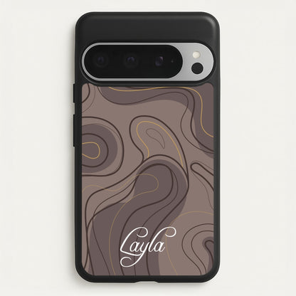 Brown Marble Waves Personalised Name  - Personalised Phone Case for Google Pixel 9 Pro XL