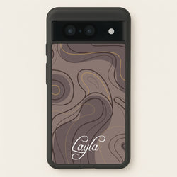 Brown Marble Waves Personalised Name  - Personalised Phone Case for Google Pixel 8