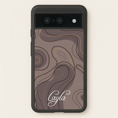 Brown Marble Waves Personalised Name  - Personalised Phone Case for Google Pixel 8