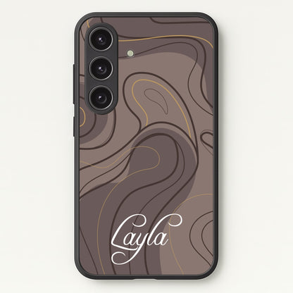 Brown Marble Waves Personalised Name  - Personalised Phone Case for Galaxy S25 Plus