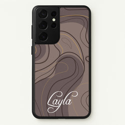 Brown Marble Waves Personalised Name  - Personalised Phone Case for Galaxy S21 Ultra