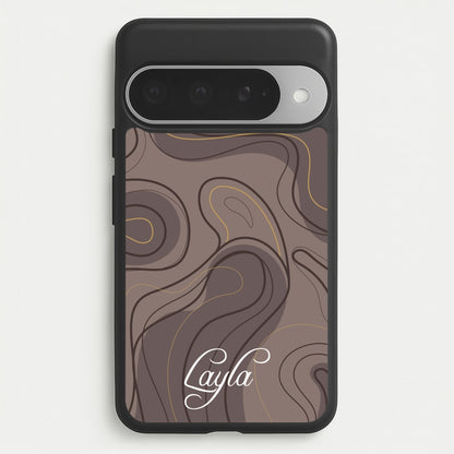 Brown Marble Waves Personalised Name Phone Case for Google Pixel 10 Pro XL