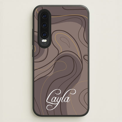 Brown Marble Waves Personalised Name  - Personalised Phone Case for Huawei P30