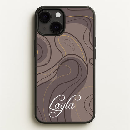 Brown Marble Waves Personalised Name  - Personalised Phone Case for iPhone 13 Mini