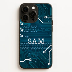 Blue Circuit Board Personalised Name  - Personalised Phone Case for iPhone 16 Pro Max