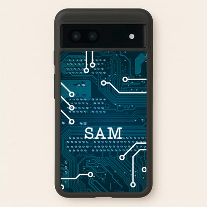 Blue Circuit Board Personalised Name  - Personalised Phone Case for Google Pixel 7a