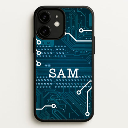 Blue Circuit Board Personalised Name  - Personalised Phone Case for iPhone 11
