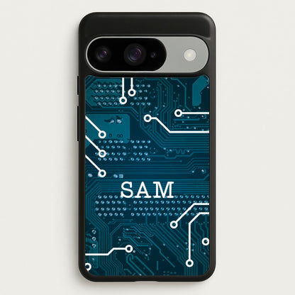 Blue Circuit Board Personalised Name Phone Case for Google Pixel 10 / 10 Pro
