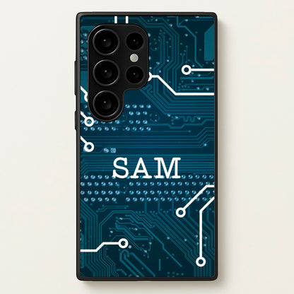 Blue Circuit Board Personalised Name  - Personalised Phone Case for Galaxy S24 Ultra