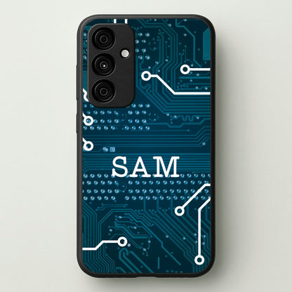Blue Circuit Board Personalised Name  - Personalised Phone Case for Galaxy A15