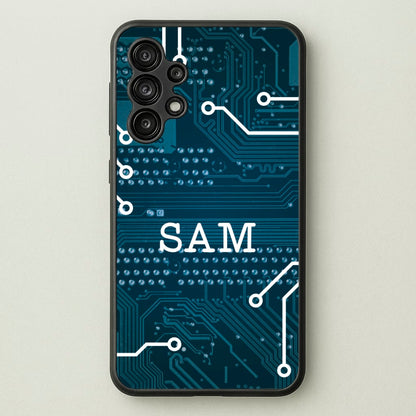 Blue Circuit Board Personalised Name  - Personalised Phone Case for Galaxy A13