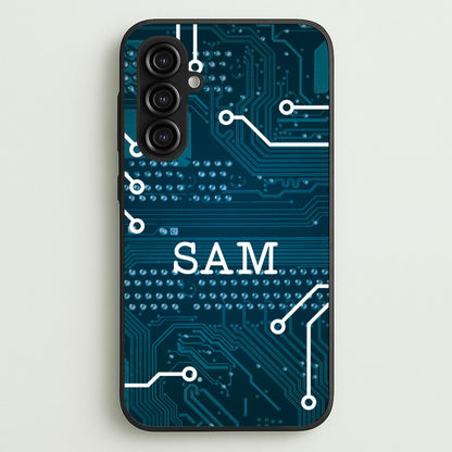 Blue Circuit Board Personalised Name  - Personalised Phone Case for Galaxy S23FE