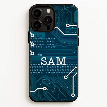 Blue Circuit Board Personalised Name  - Personalised Phone Case for iPhone 13 Pro Max