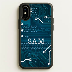 Blue Circuit Board Personalised Name  - Personalised Phone Case for iPhone X / XS