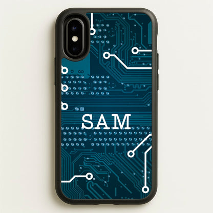 Blue Circuit Board Personalised Name  - Personalised Phone Case for iPhone X / XS