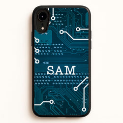 Blue Circuit Board Personalised Name  - Personalised Phone Case for iPhone XR