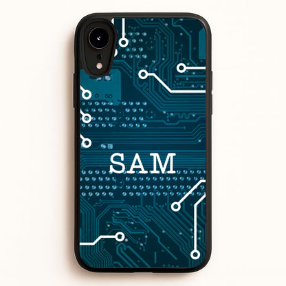 Blue Circuit Board Personalised Name  - Personalised Phone Case for iPhone XR