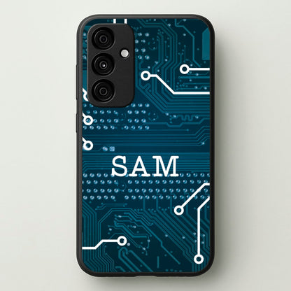 Blue Circuit Board Personalised Name  - Personalised Phone Case for Galaxy A35