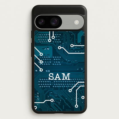 Blue Circuit Board Personalised Name  - Personalised Phone Case for Google Pixel 9 / 9 Pro