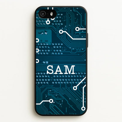 Blue Circuit Board Personalised Name  - Personalised Phone Case for iPhone 5 / 5s / SE 2016