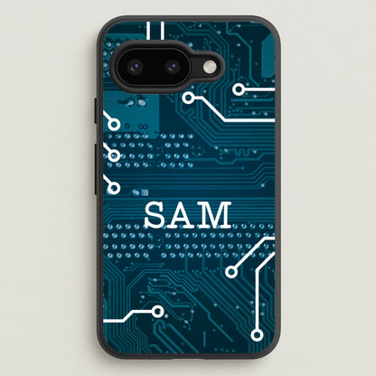 Blue Circuit Board Personalised Name  - Personalised Phone Case for Google Pixel 9a
